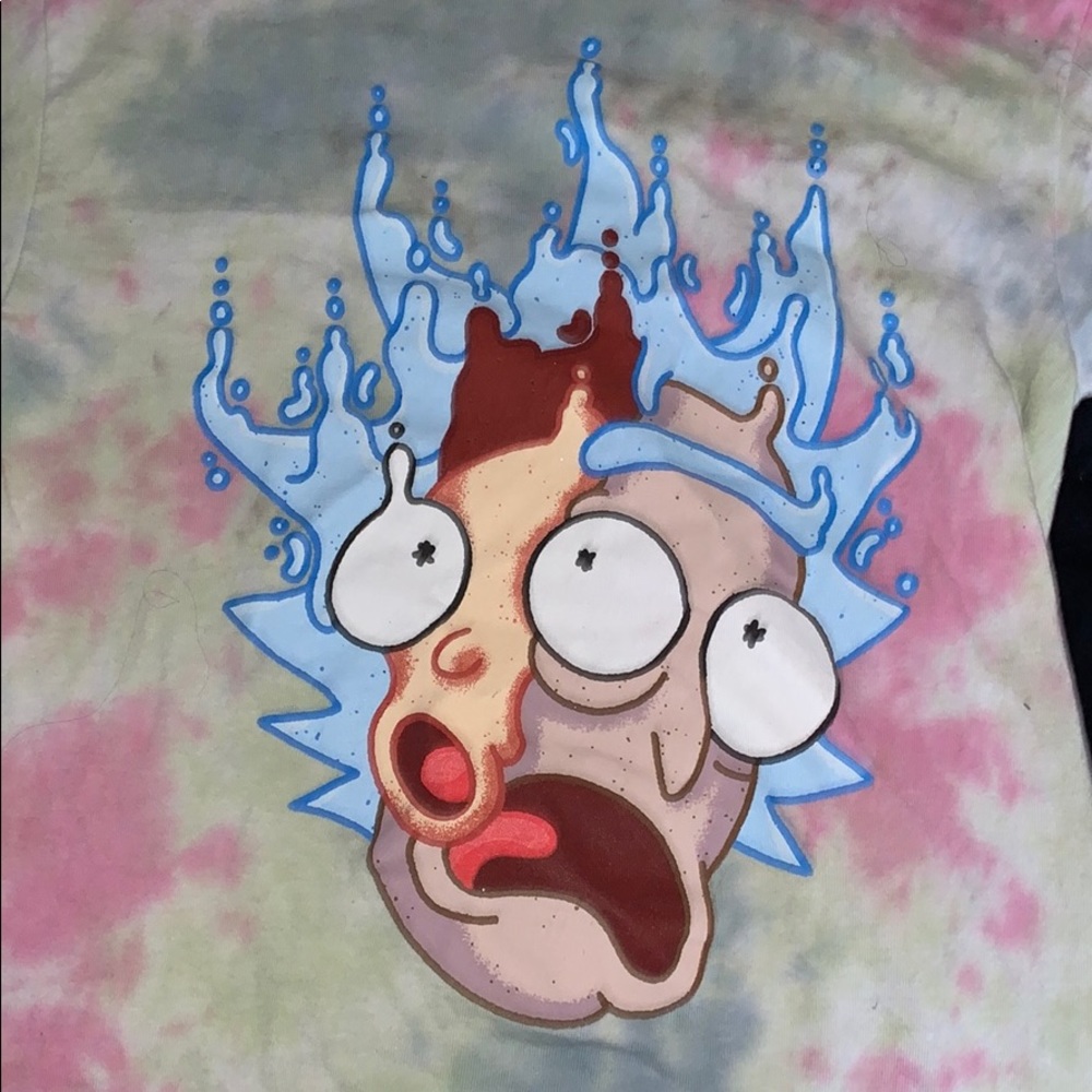 Rick and Morty light tie died shirt.